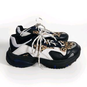SNKR Project Prospect Park Sneakers Black White Leopard Front Side Sz 9 GUC